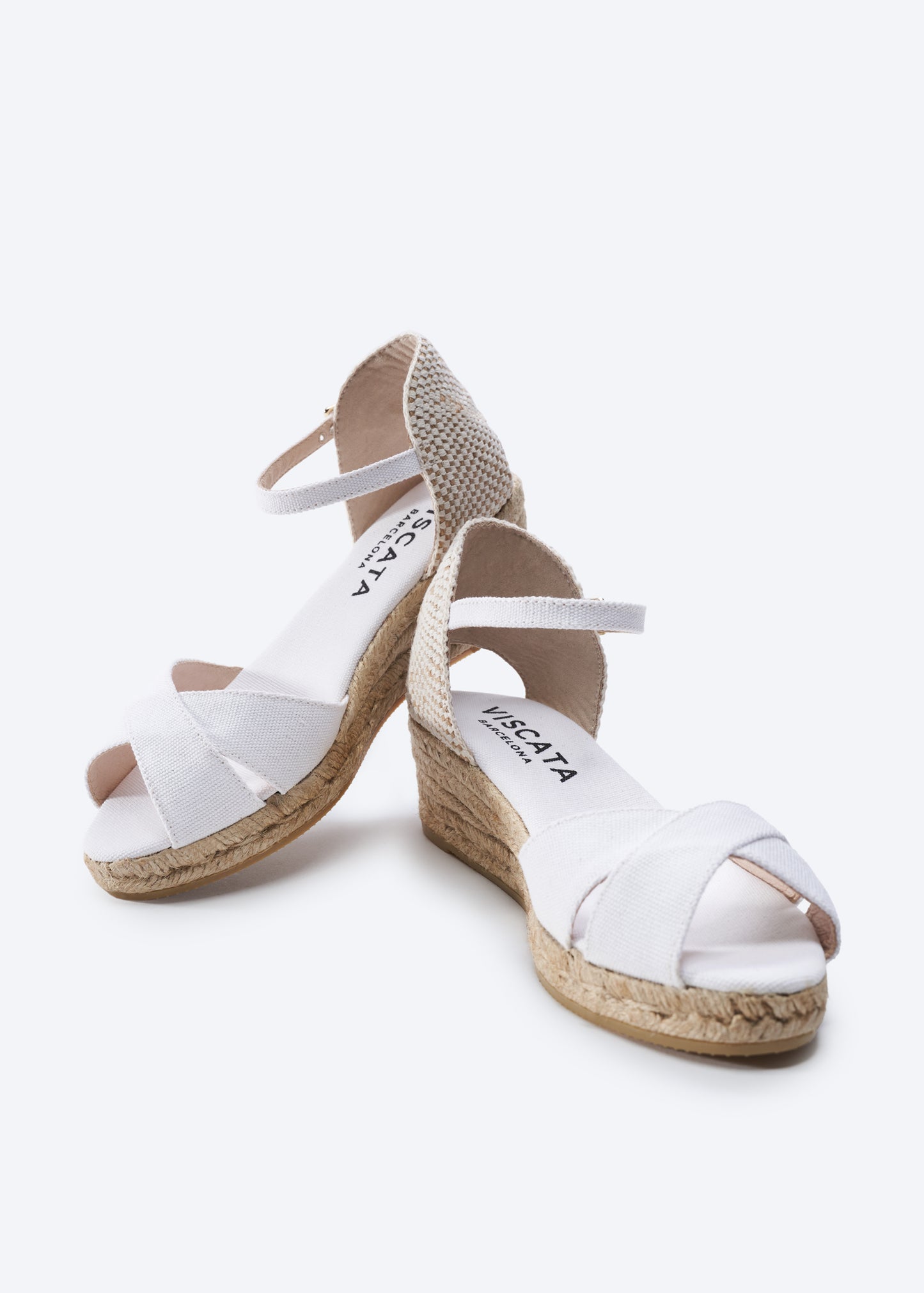 Salina Limited Edition White Canvas Ankle Strap Women Open Toe Espadrille Wedges