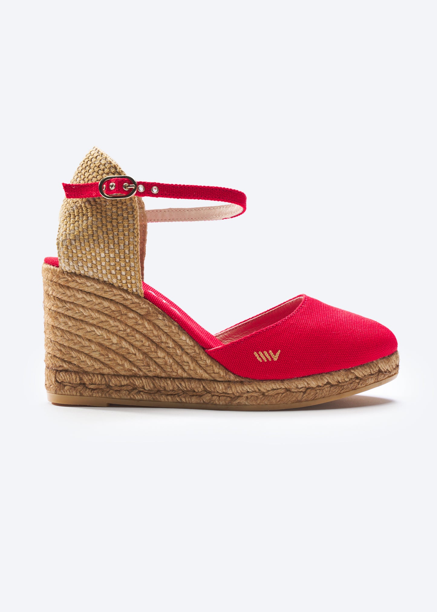 Satuna Limited Edition Red Canvas Ankle Strap Women Espadrille Wedge