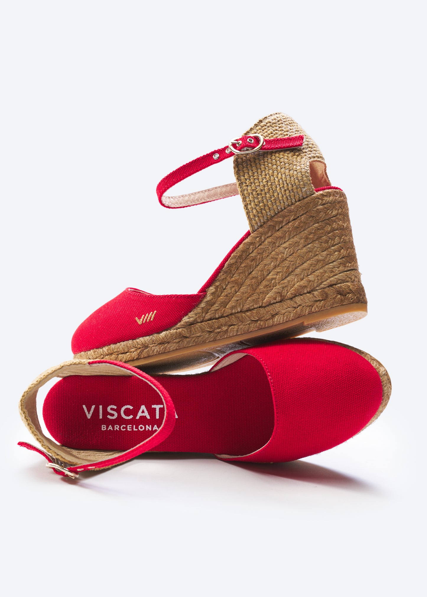 Satuna Limited Edition Red Canvas Ankle Strap Women Espadrille High Wedges