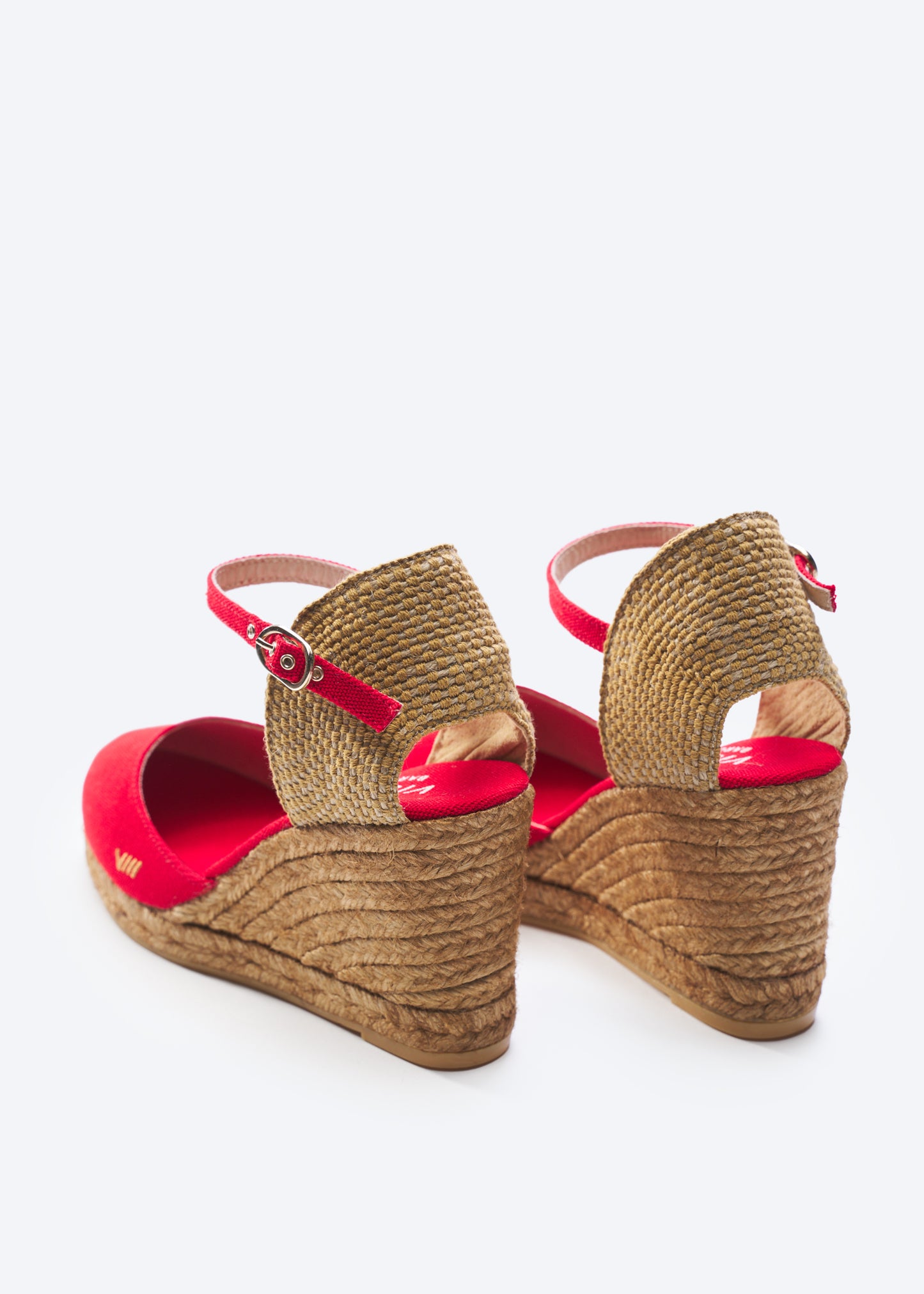 Satuna Limited Edition Red Canvas Ankle Strap Women Espadrille Wedges Flexible Back Details