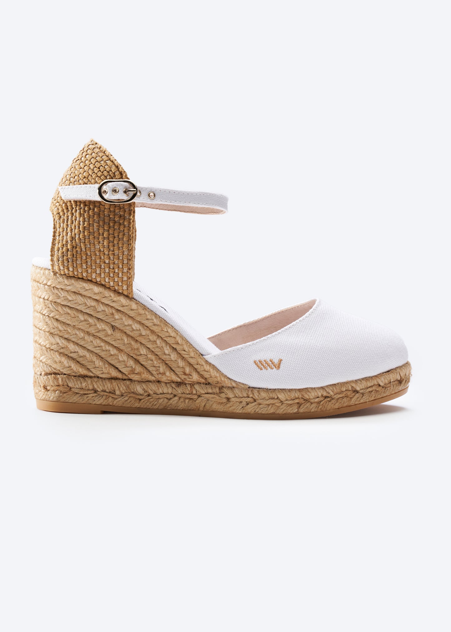 Satuna Limited Edition White Canvas Ankle Strap Women Espadrille Wedge