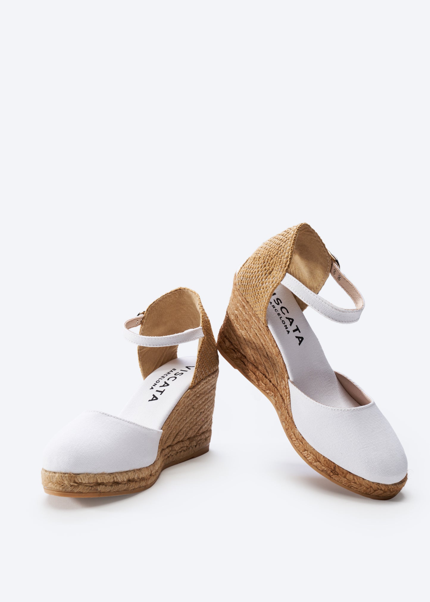 Satuna Limited Edition White Canvas Ankle Strap Women Espadrille High Heel Wedges