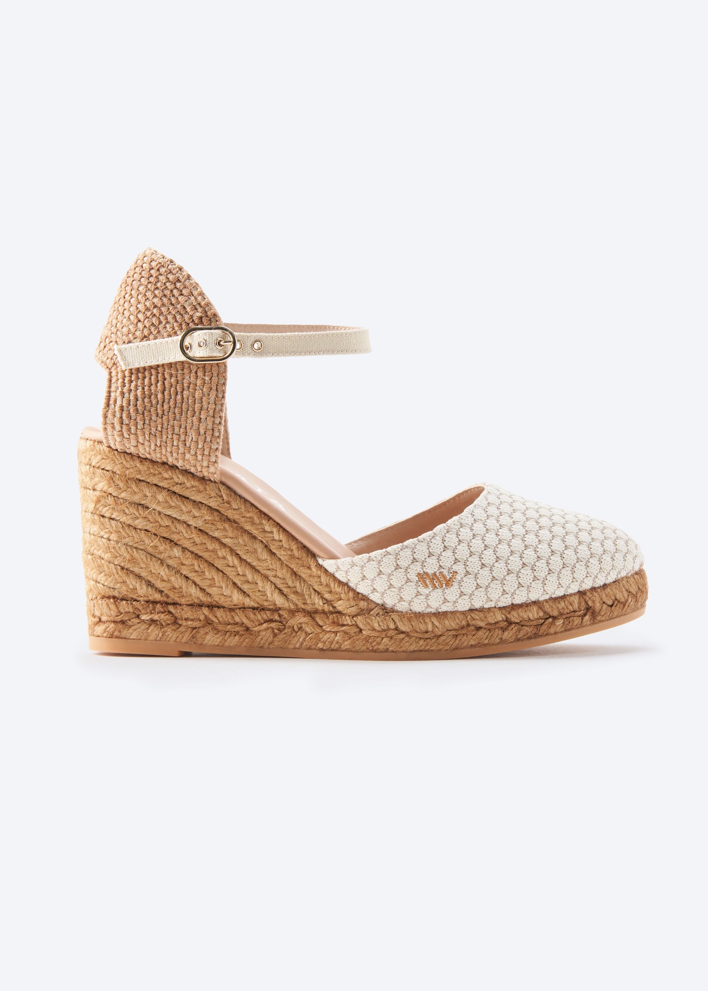 Satuna Limited Edition White Mesh Ankle Strap Women Espadrille High Wedge