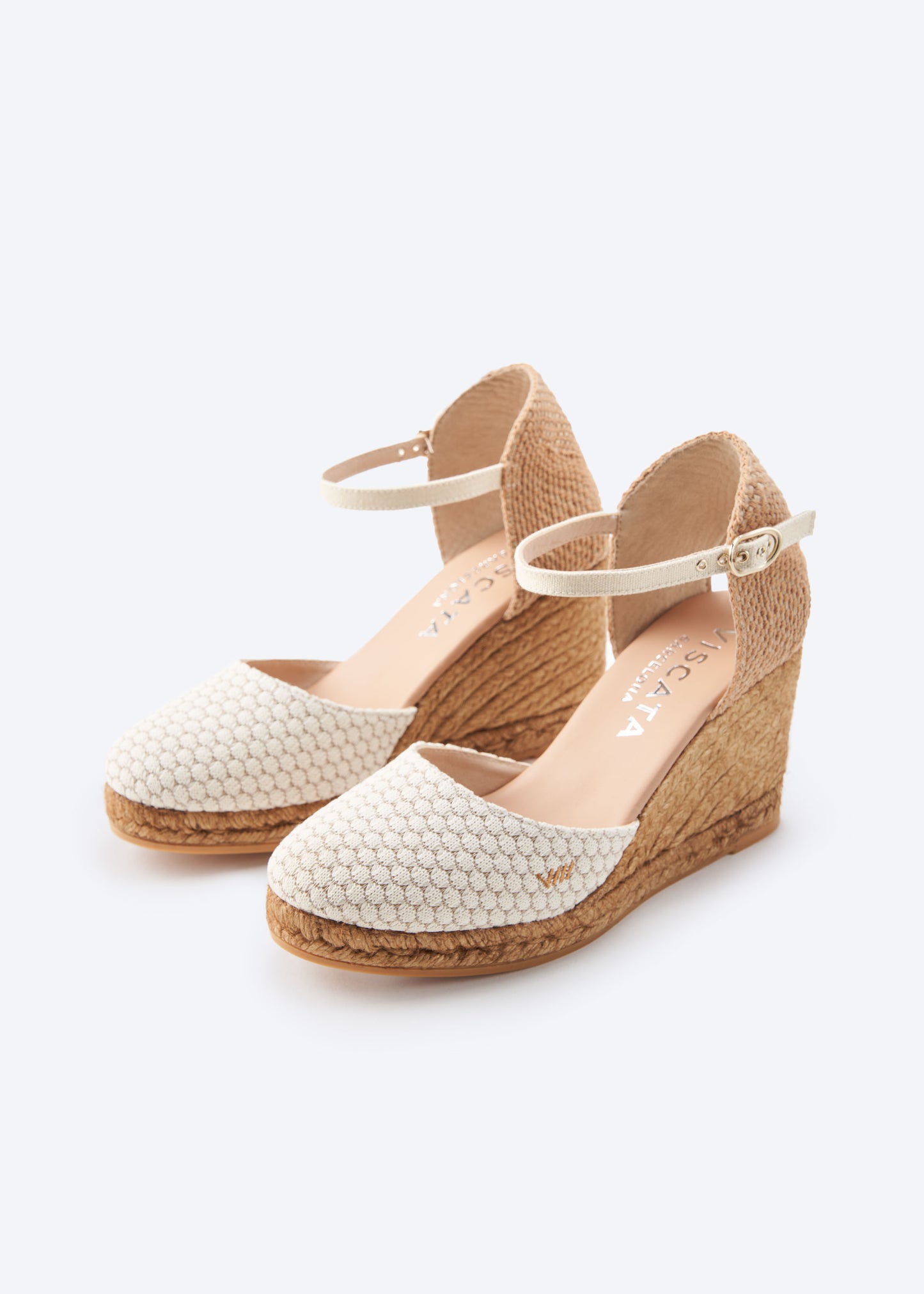 Satuna Limited Edition White Mesh Ankle Strap Women Espadrille High Heel Wedges