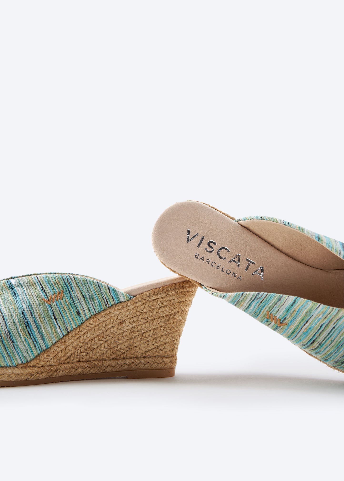 Truja Limited Edition Multicolor Blue Slip On Woman Espadrille Mule Wedge Details