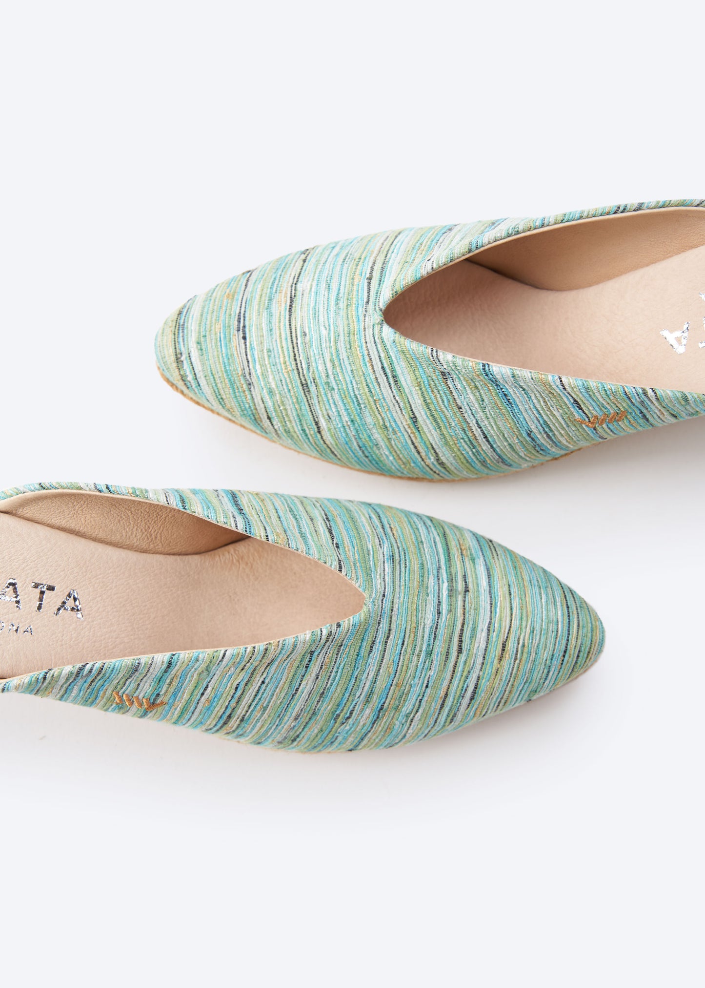 Truja Limited Edition Multicolor Blue Canvas Slip On Woman Espadrille Mules V Cut Detail