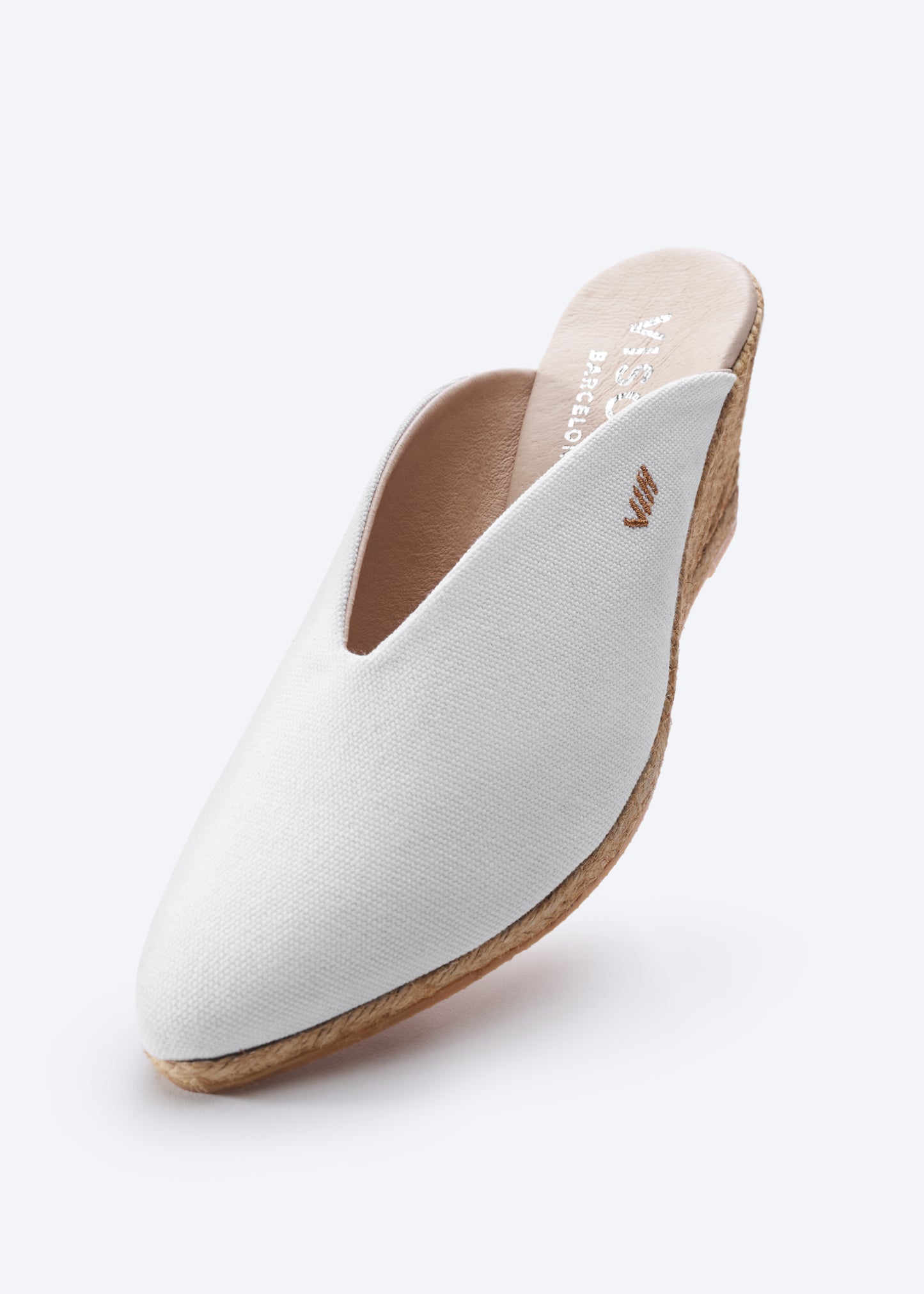 Truja Limited Edition White Canvas Slip On Woman Espadrille Mule Medium Heel Wedge