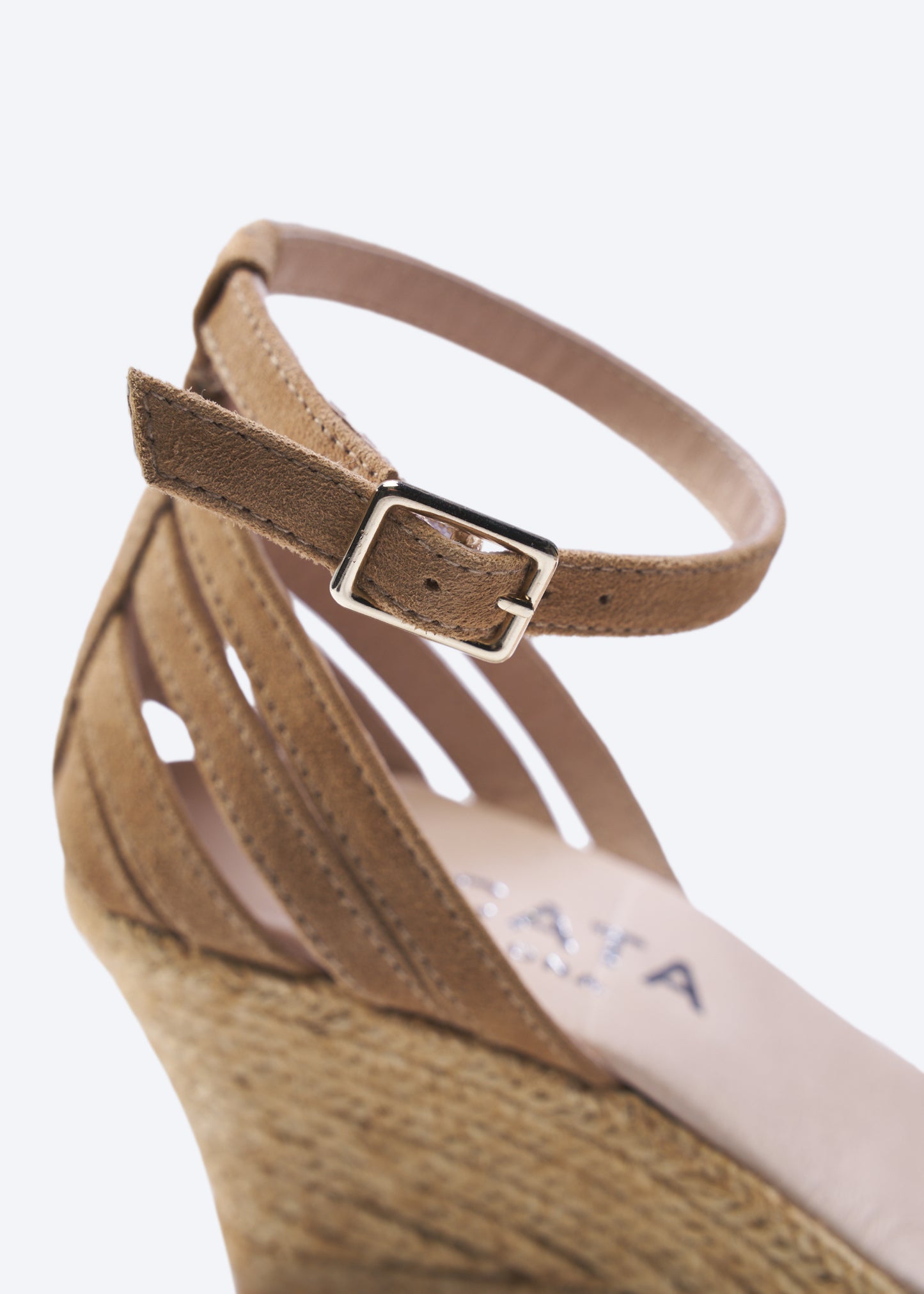 Ullastret Camel Suede Women Espadrille Wedge Buckle Ankle Strap Detail