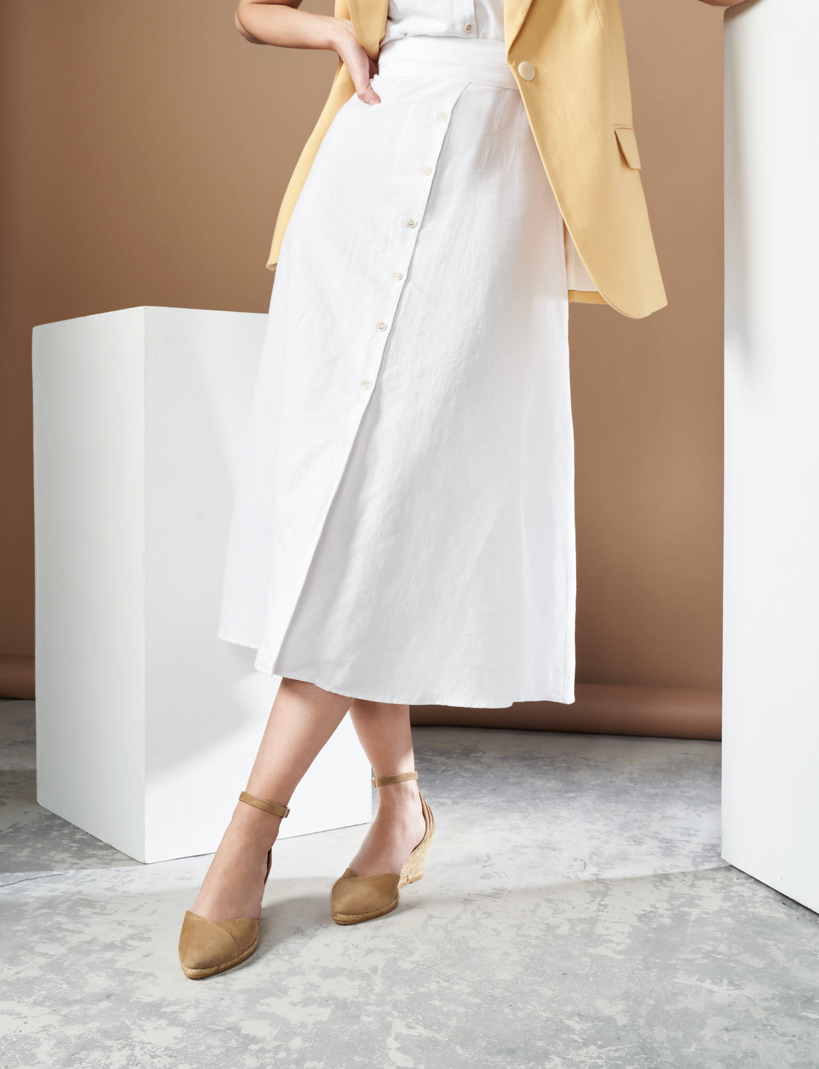 Ullastret Camel Suede Ankle Strap Women Espadrille Wedges Legs
