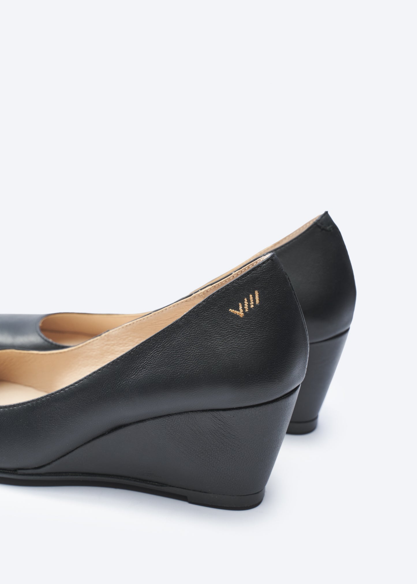 Verona Black Leather Slip On Women Wedges Back Detail