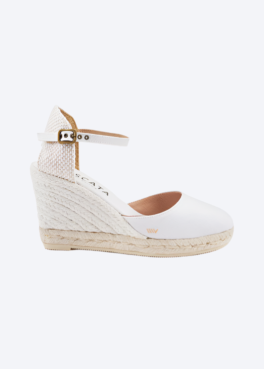 Satuna Limited Edition White Jute Canvas Ankle Strap Women Espadrille Wedge