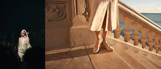 NYFW 2025 runway look paired with Viscata espadrilles in Mediterranean setting