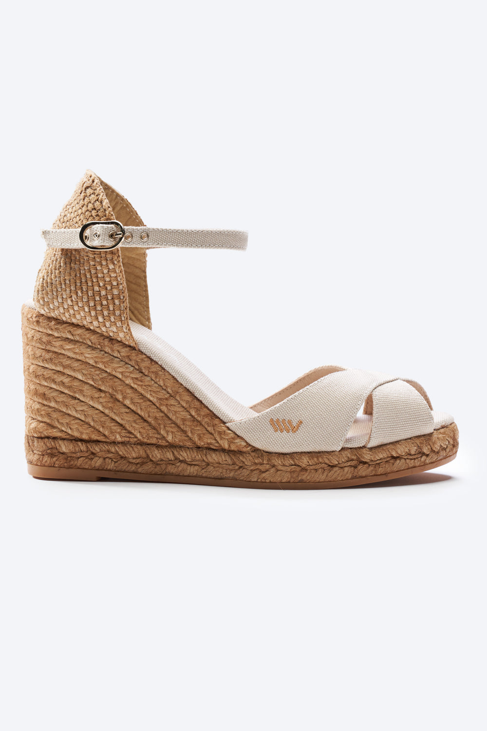 Aiguablava Beige Canvas Ankle Strap Woman Espadrille Wedge