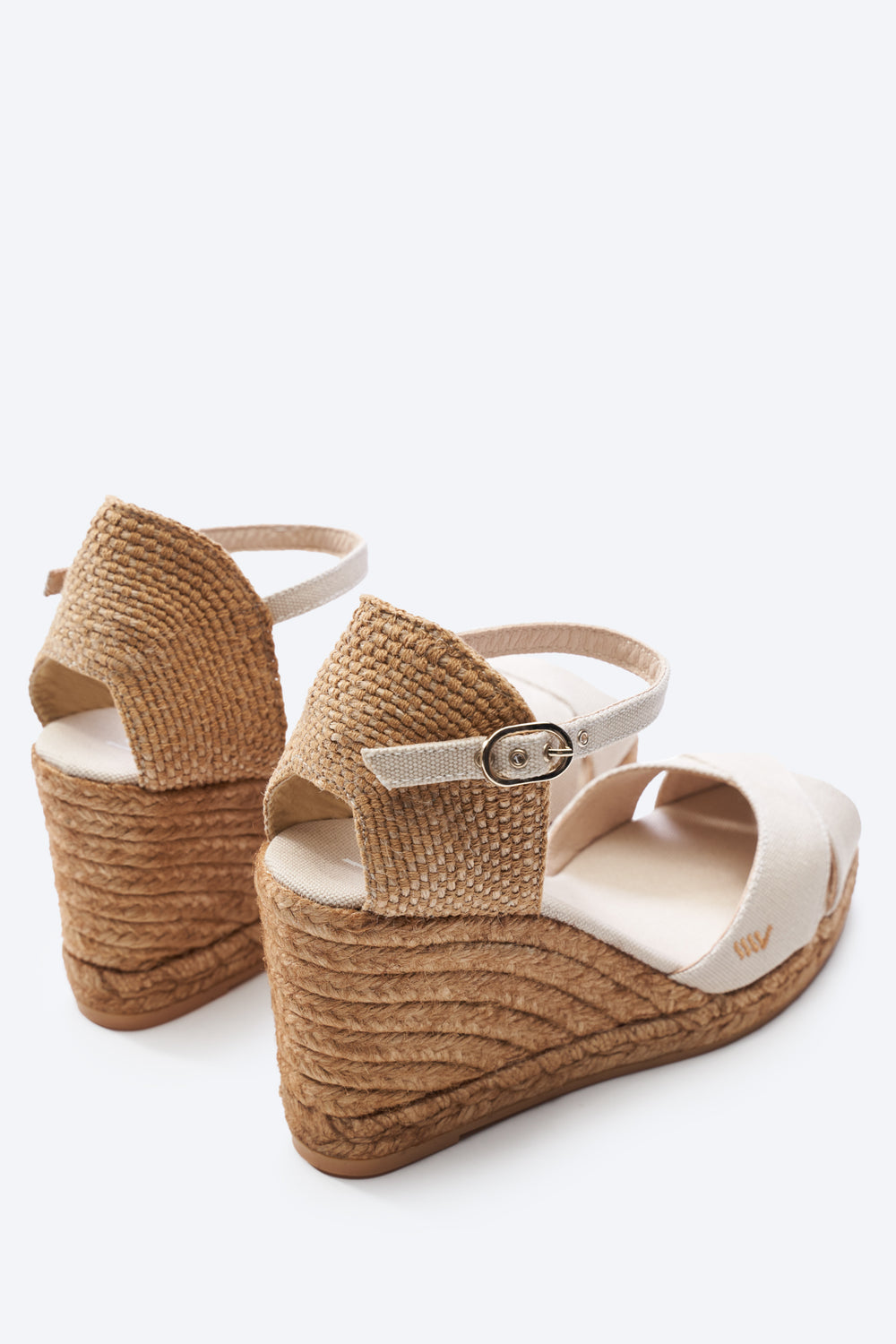 Aiguablava Beige Canvas Ankle Strap Woman Espadrille Wedges Flexible Back Detail
