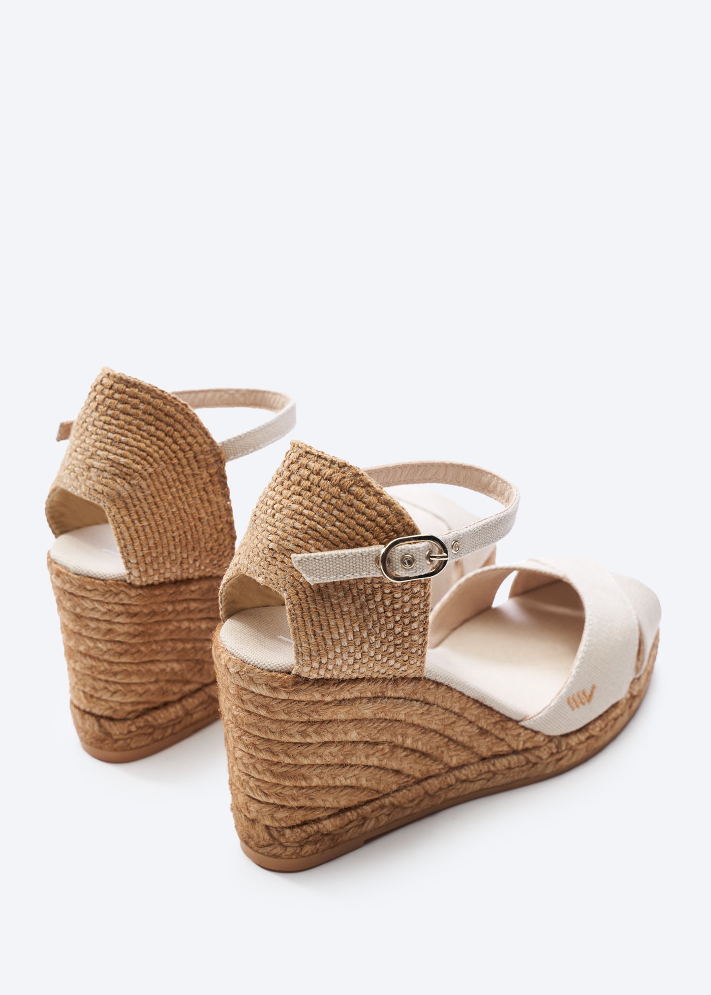 Aiguablava Beige Canvas Ankle Strap Woman Espadrille Wedges Flexible Back Detail