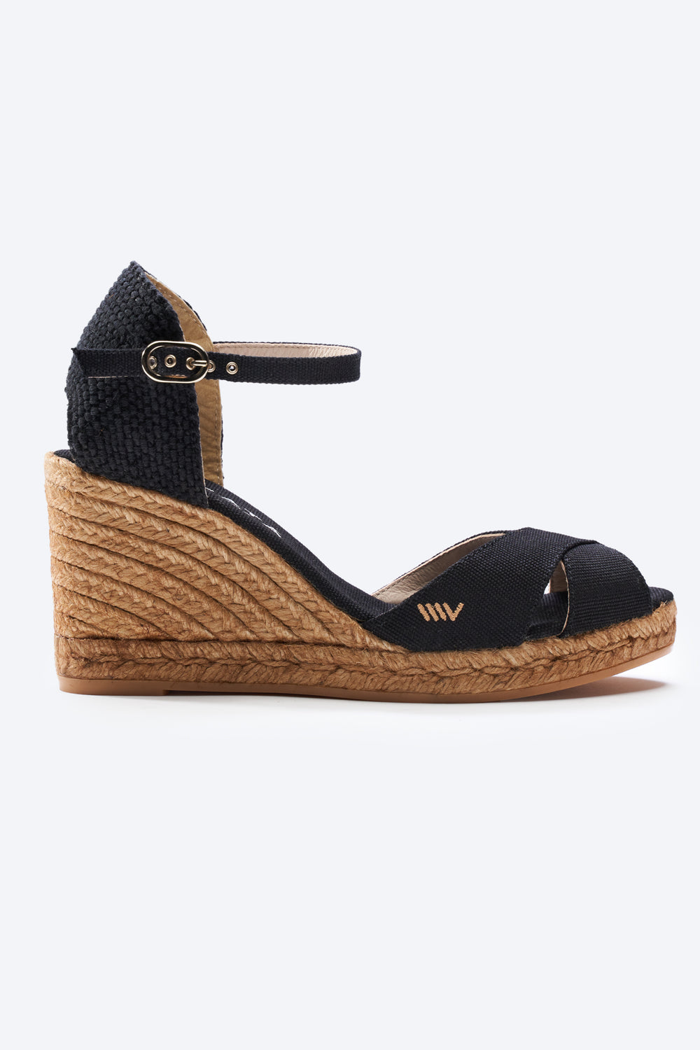 Aiguablava Black Canvas Ankle Strap Woman Espadrille Wedge