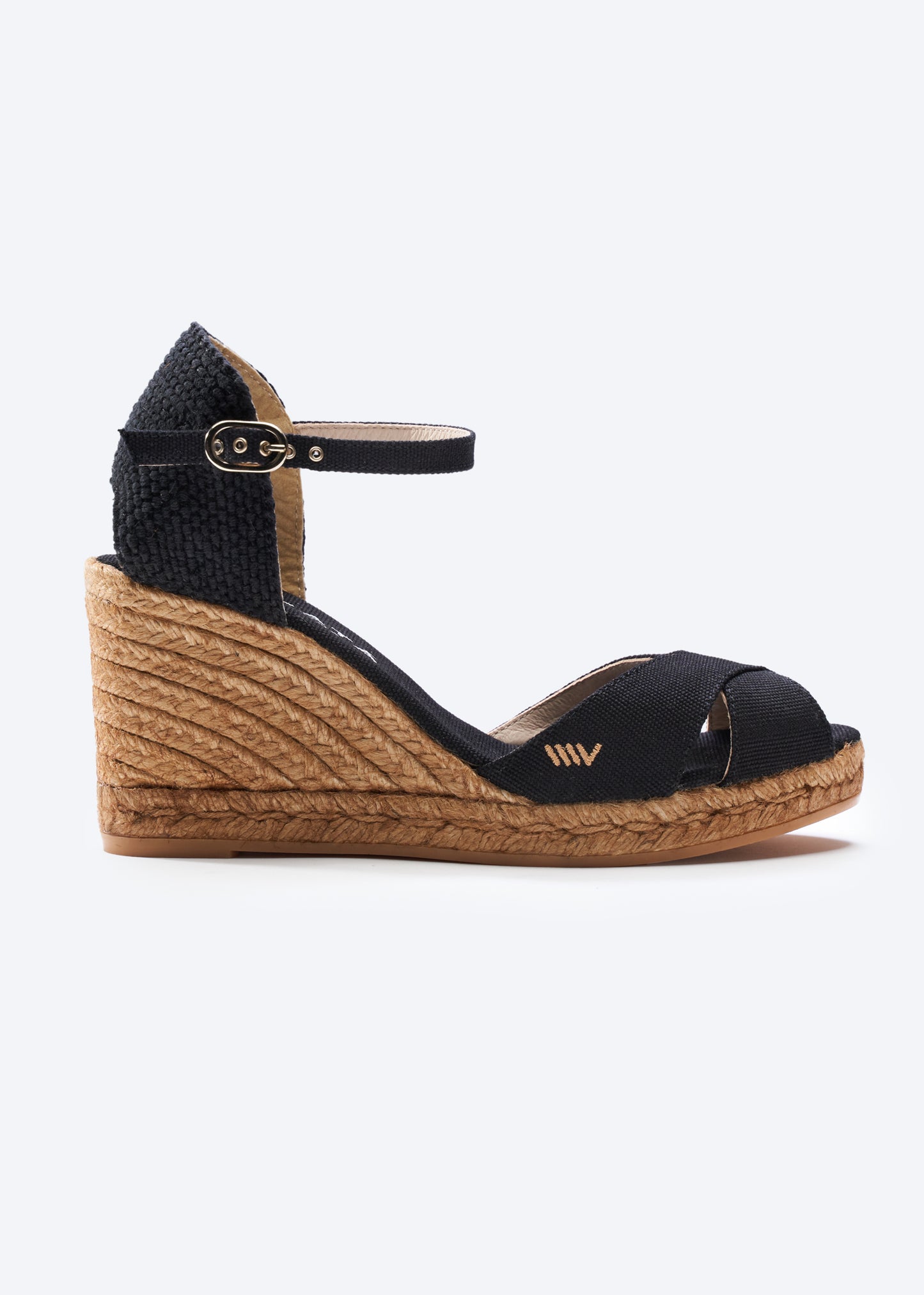 Aiguablava Black Canvas Ankle Strap Woman Espadrille Wedge