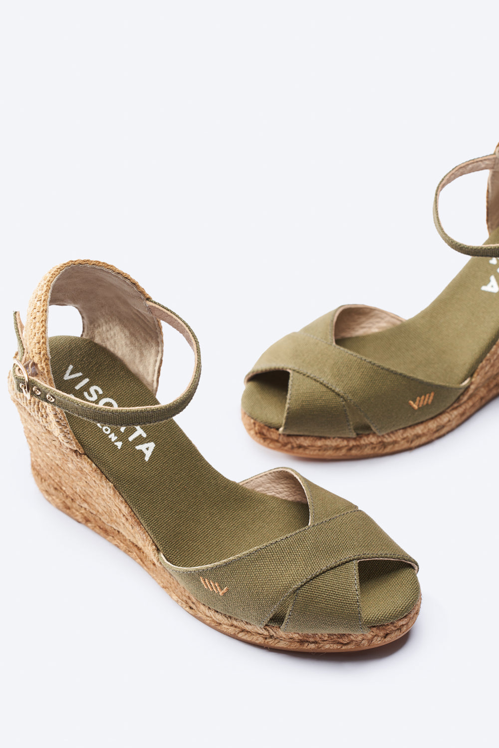 Aiguablava Limited Edition Olive Canvas Ankle Strap Woman Espadrille Open Toe Wedges
