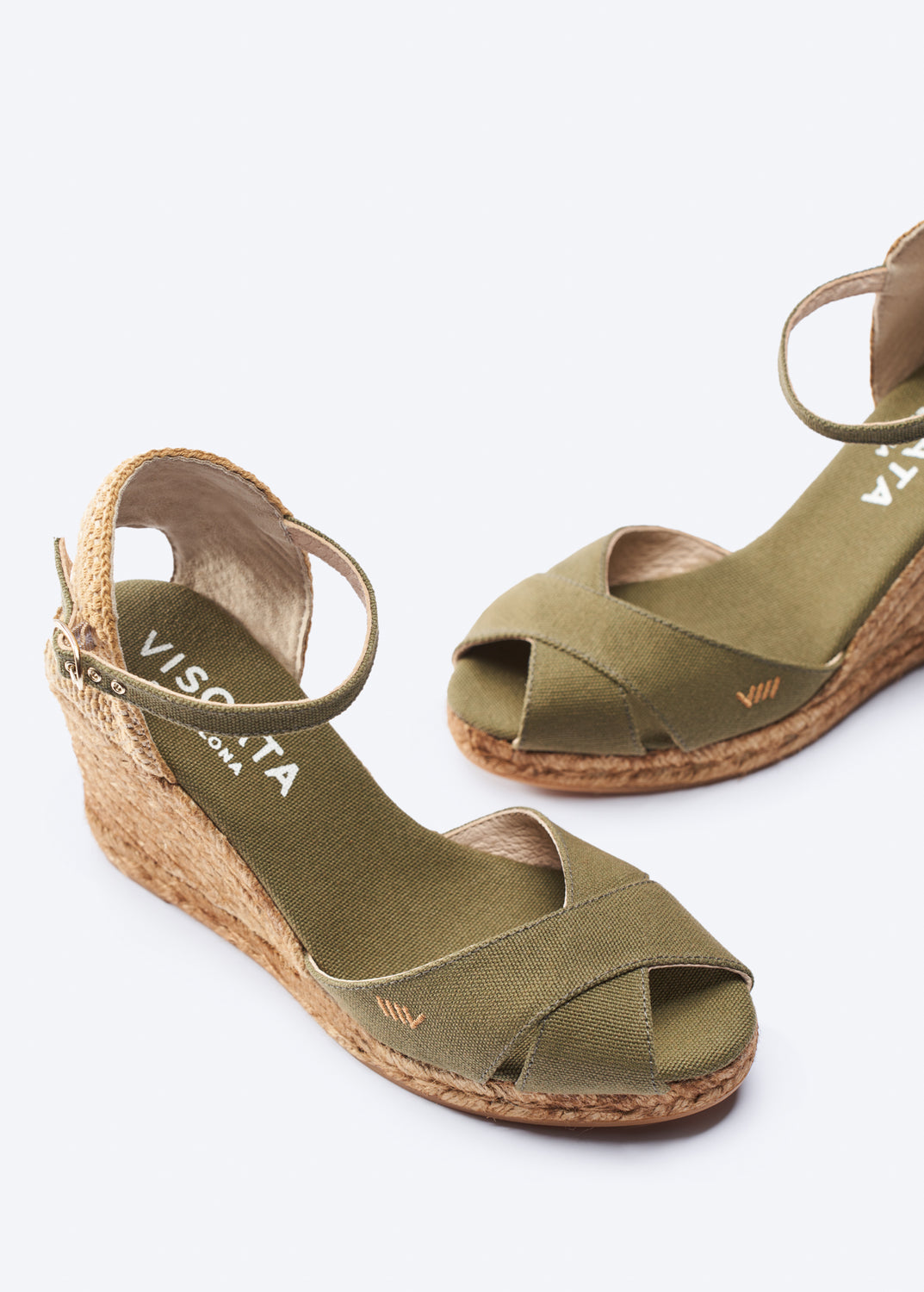 Aiguablava Limited Edition Olive Canvas Ankle Strap Woman Espadrille Open Toe Wedges