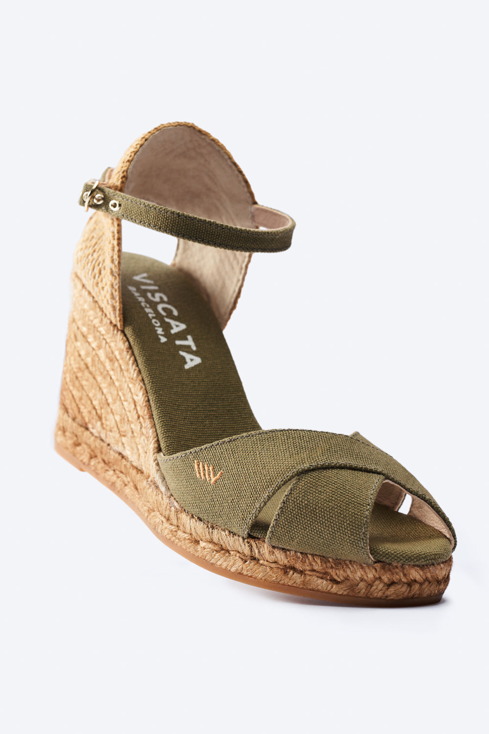 Aiguablava Limited Edition Olive Canvas Ankle Strap Woman Espadrille High Heel Wedges