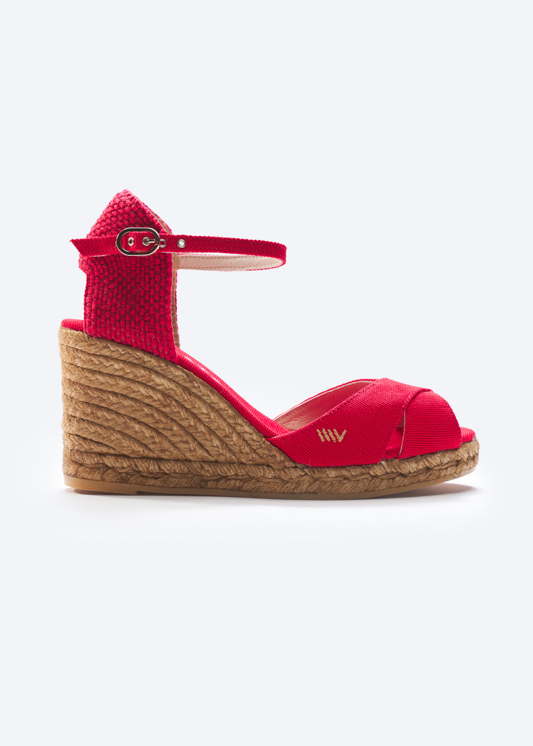 Aiguablava Limited Edition Red Canvas Ankle Strap Woman Espadrille Wedge