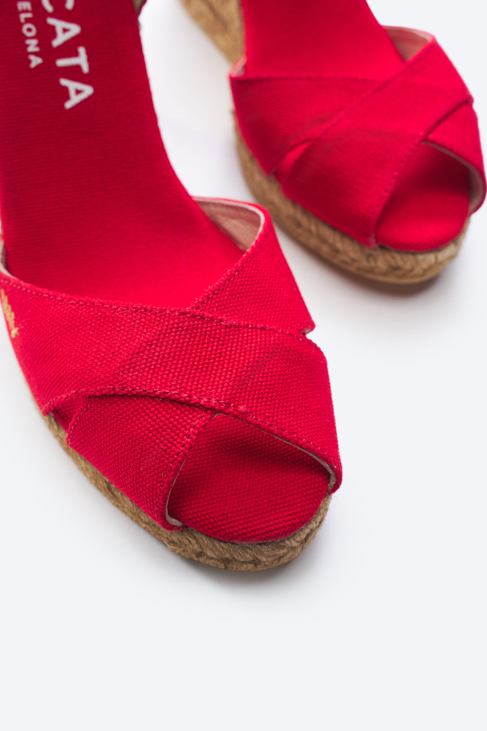 Aiguablava Limited Edition Red Canvas Ankle Strap Woman Espadrille Open Toe Wedges