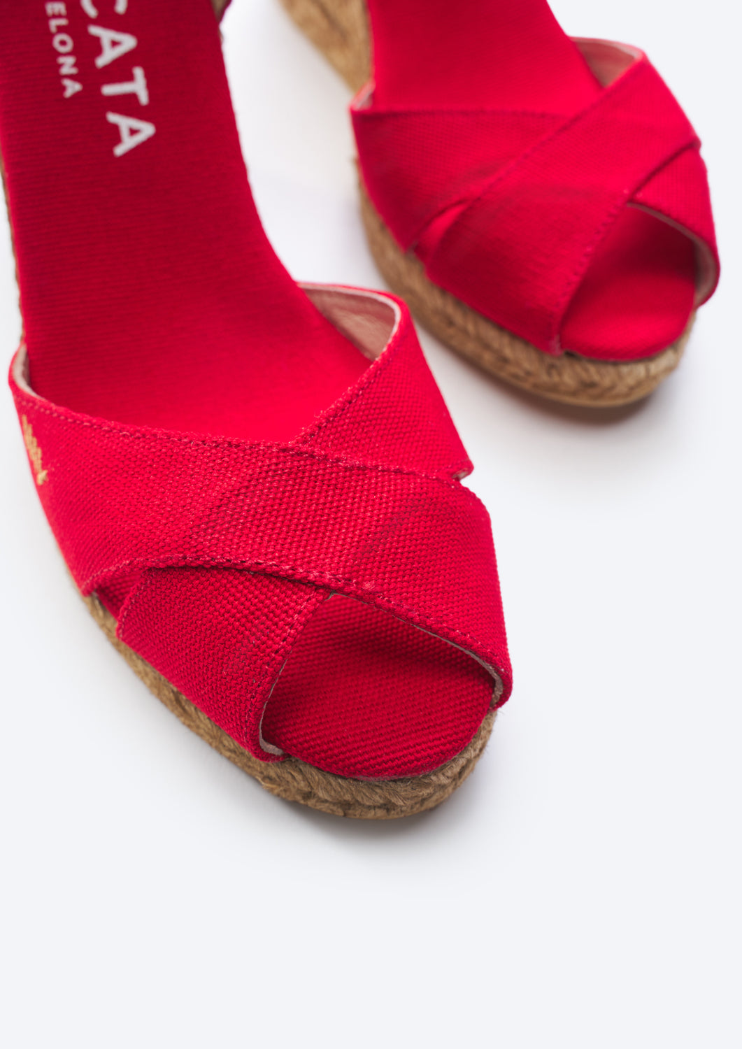 Aiguablava Limited Edition Red Canvas Ankle Strap Woman Espadrille Open Toe Wedges