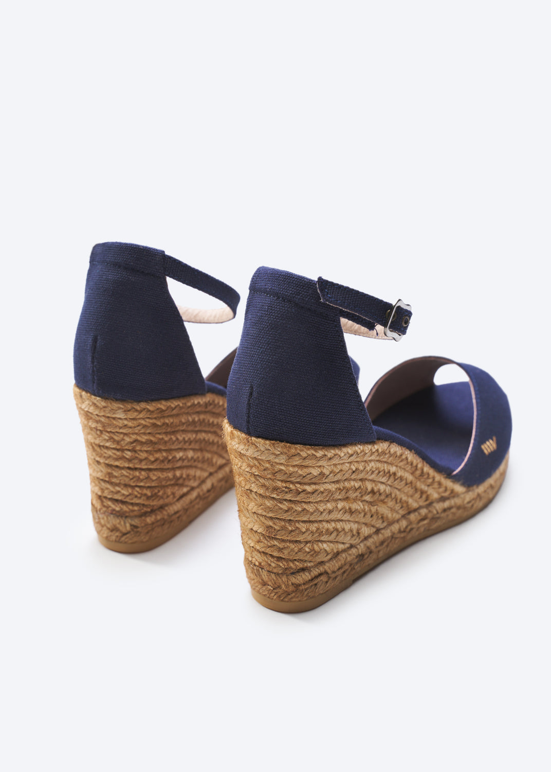 Aiguafreda Navy Blue Canvas Ankle Strap Woman Open Toe Espadrille Wedges Back Detail