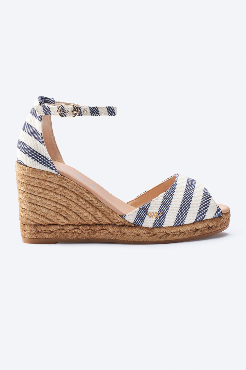 Aiguafreda Limited Edition Sailor Stripes Canvas Ankle Strap Woman Open Toe Espadrille Wedge