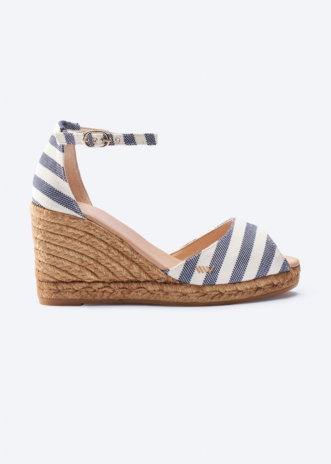 Aiguafreda Limited Edition Sailor Stripes Canvas Ankle Strap Woman Open Toe Espadrille Wedge