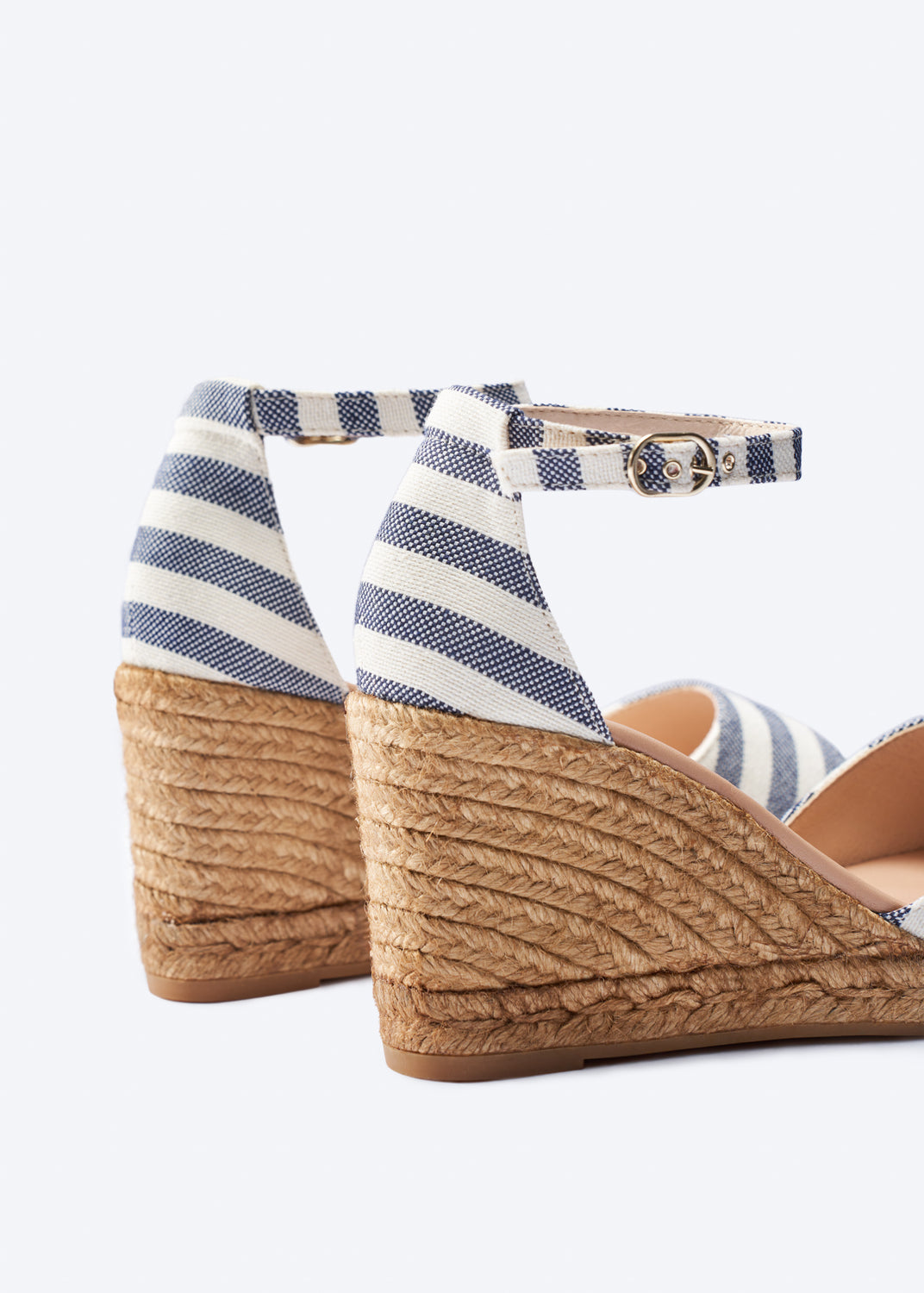 Aiguafreda Limited Edition Sailor Stripes Canvas Ankle Strap Woman Open Toe Espadrille Wedges Back Detail