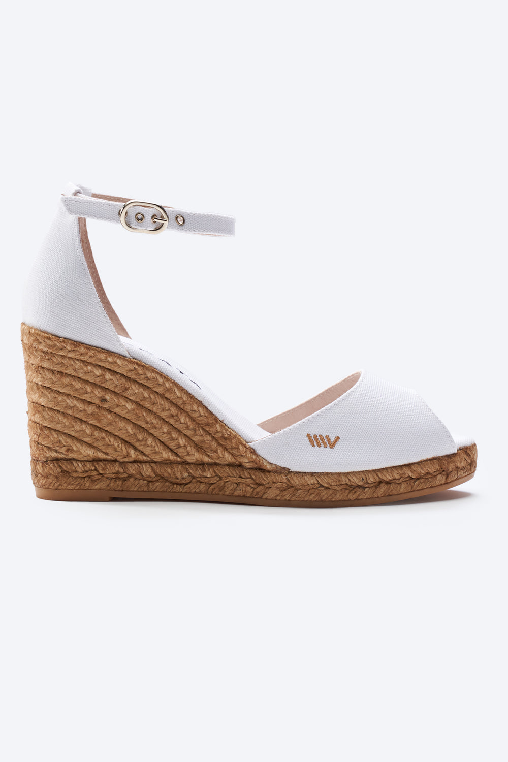 Aiguafreda Limited Edition White Canvas Ankle Strap Woman Open Toe Espadrille Wedge