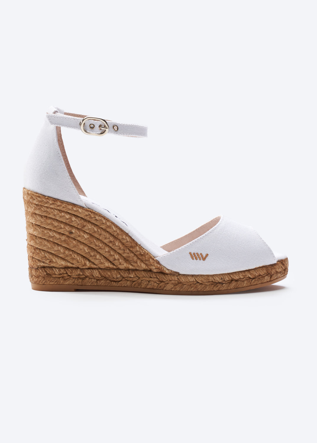 Aiguafreda Limited Edition White Canvas Ankle Strap Woman Open Toe Espadrille Wedge