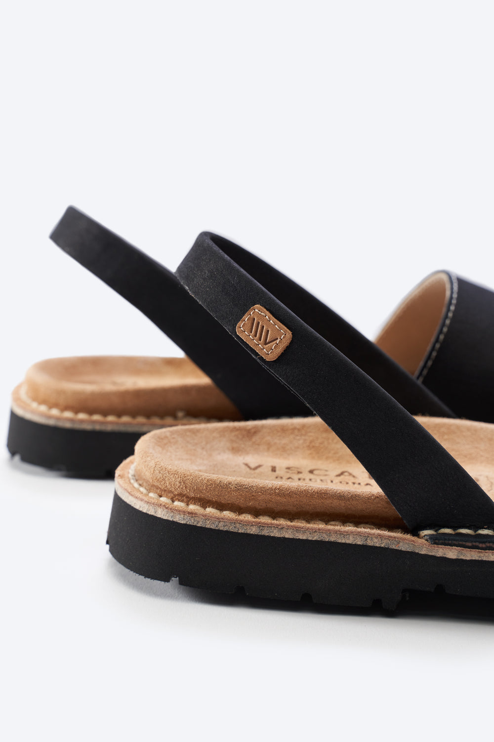 Barbada Black Leather Slip On Men Avarcas Back Detail