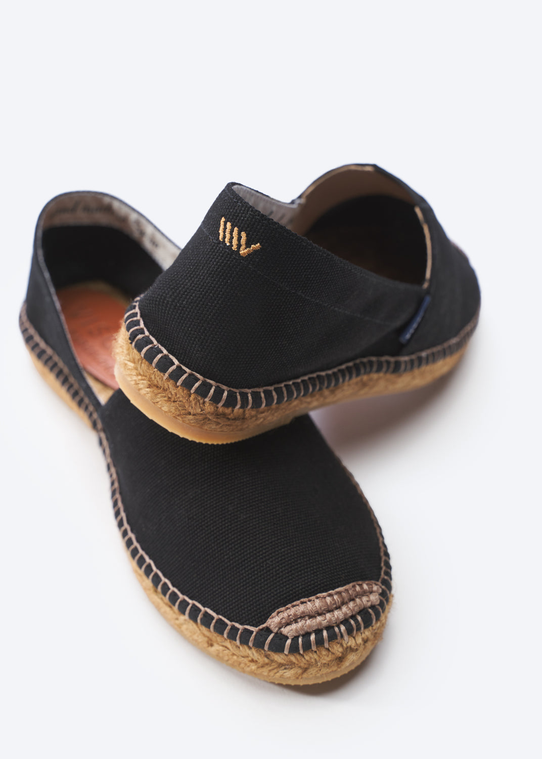 Barceloneta Black Canvas Slip On Women Espadrille Flats Back and Toe Detail