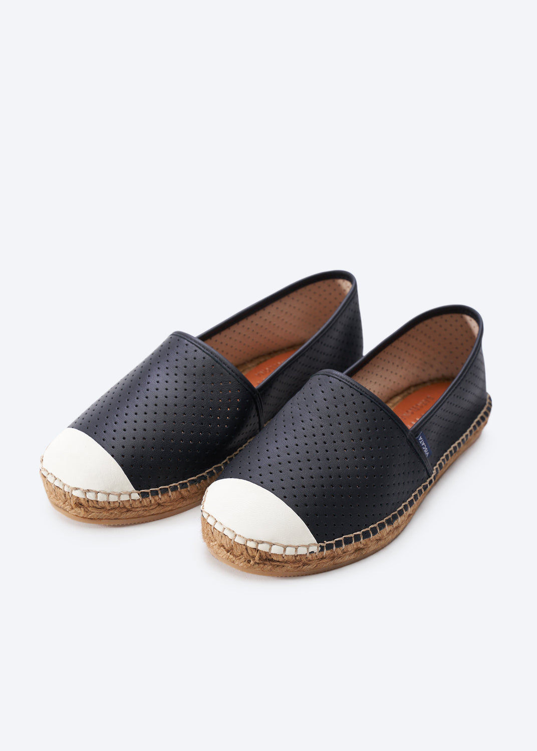 Barceloneta Limited Edition Black Leather Ivory Tip Slip On Women Closed Toe Espadrille Flats