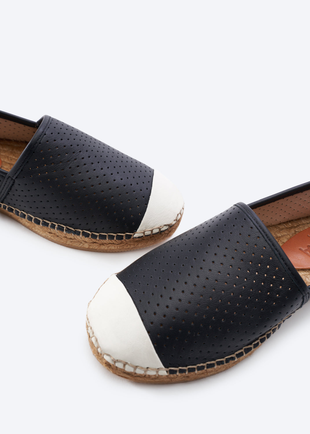 Barceloneta Limited Edition Black Leather Ivory Tip Slip On Closed Toe Women Espadrille Flat
