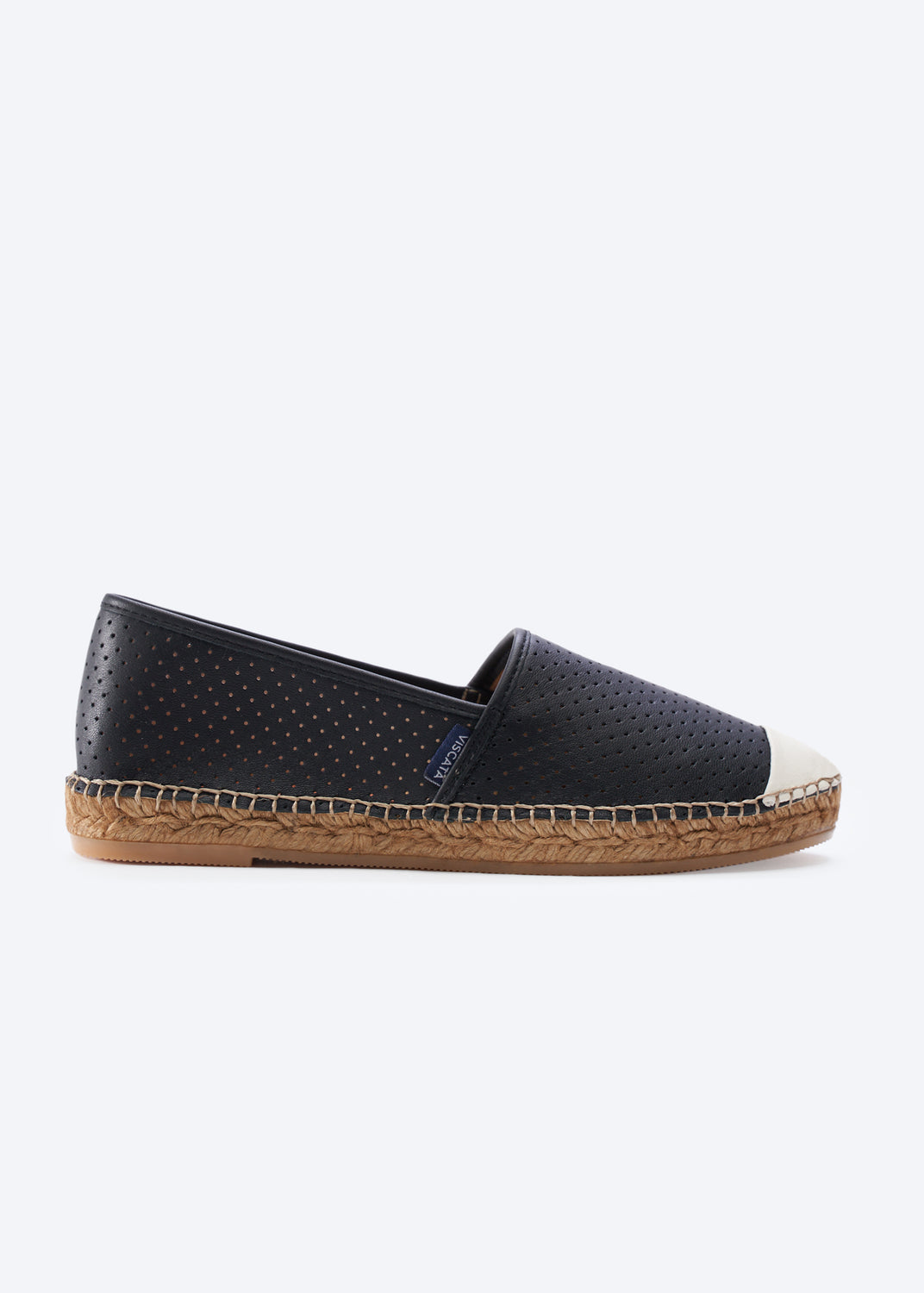 Barceloneta Limited Edition Black Leather Ivory Tip Slip On Women Espadrille Flat