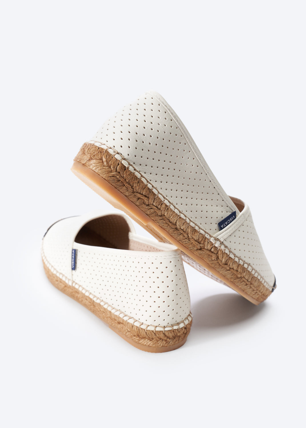 Barceloneta Limited Edition White Canvas Black Tip Slip On Women Espadrille Flats Back Detail