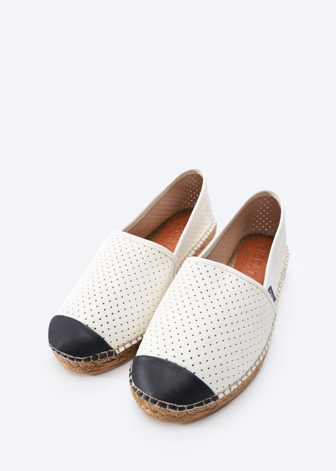 Viscata Barceloneta Limited Edition White Canvas Black Tip Slip On Women Espadrille Flats