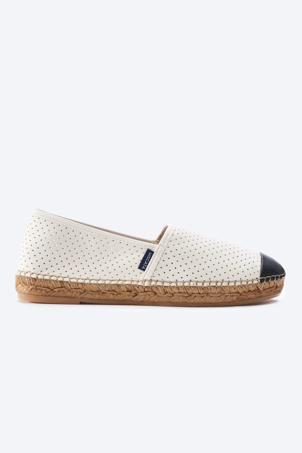 Barceloneta Limited Edition Ivory Leather Black Tip Slip On Women Espadrille Flat