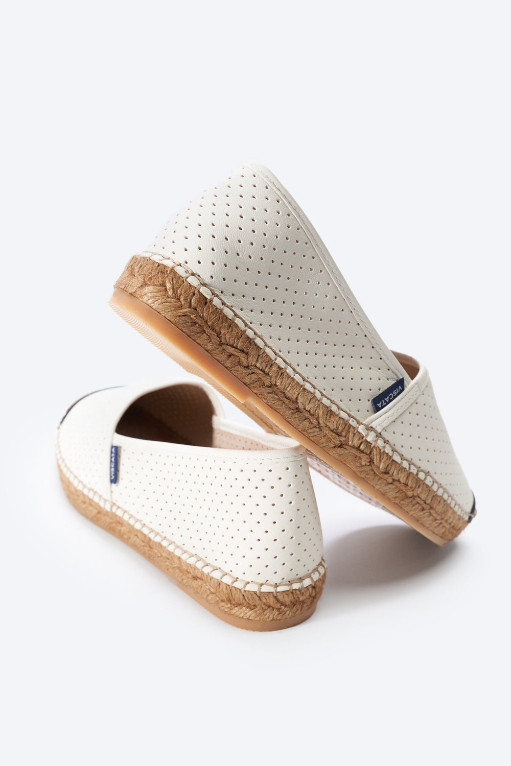 Barceloneta Limited Edition White Canvas Black Tip Slip On Women Espadrille Flats Back Detail
