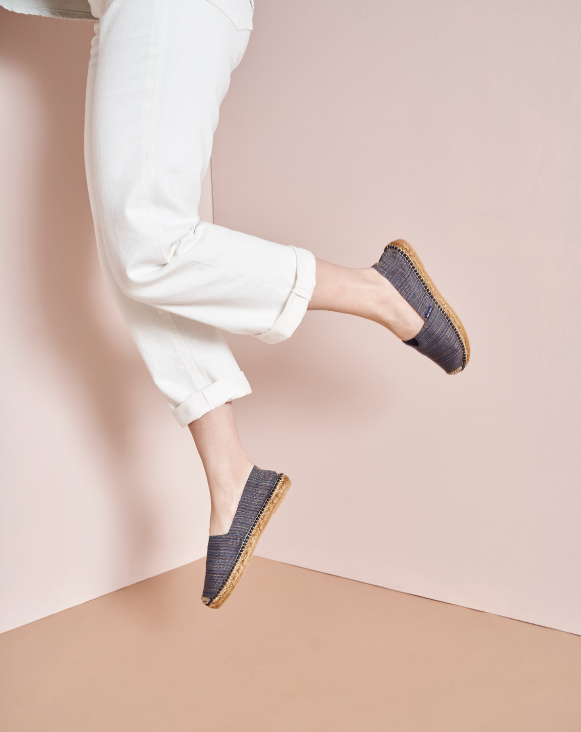 Barceloneta Navy Blue Kuba Canvas Woman Slip On Espadrille Flats Legs