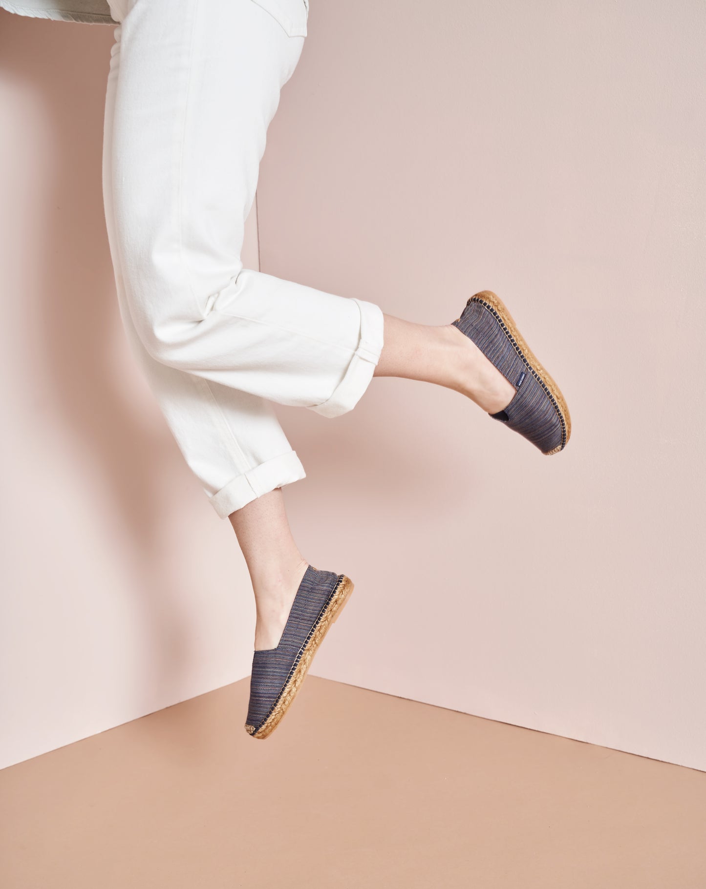Barceloneta Navy Blue Kuba Canvas Woman Slip On Espadrille Flats Legs