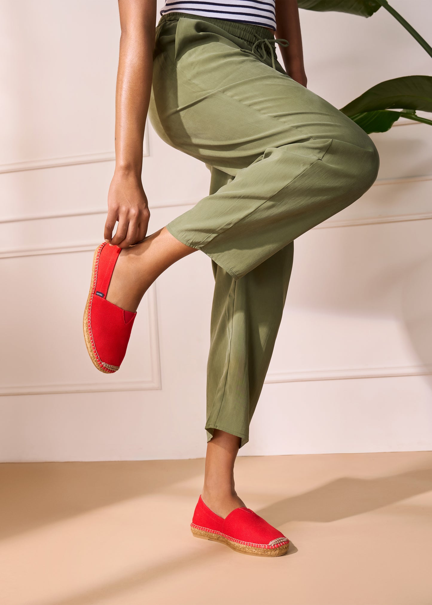 Barceloneta Limited Edition Red Slip On Women Closed Toe Espadrille Flats Legs