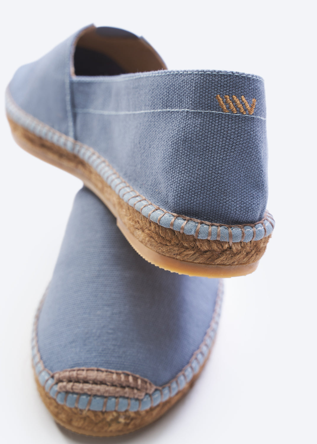 Barceloneta Limited Edition Sky Blue Canvas Slip On Women Espadrille Flats Back and Toe Details