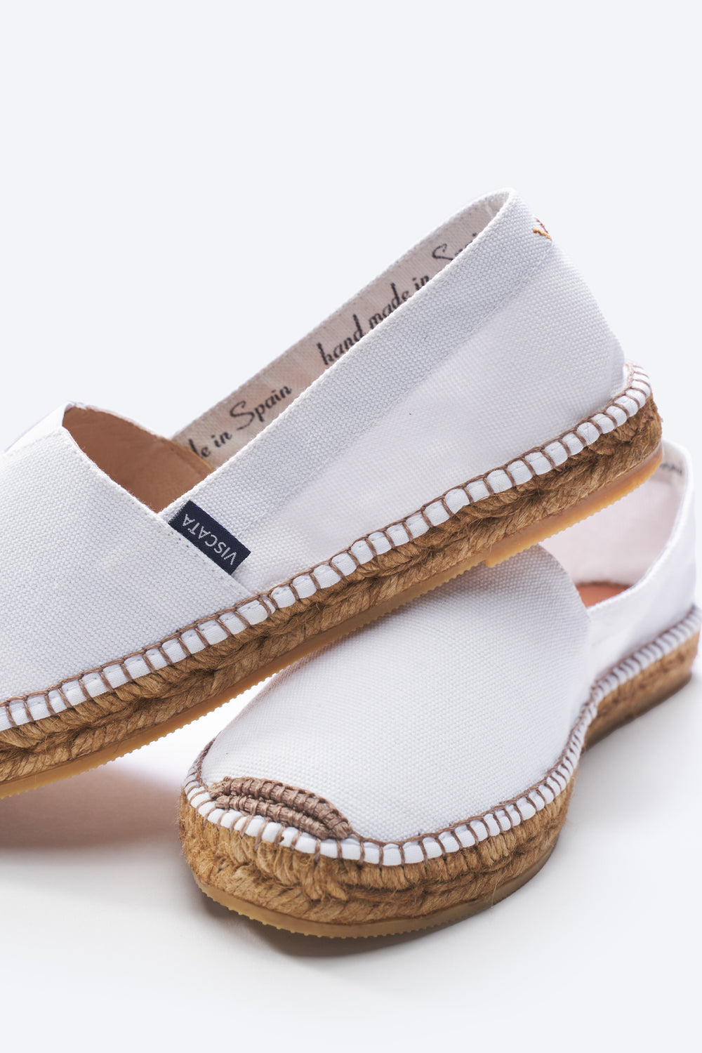 Barceloneta Limited Edition White Canvas Slip On Women Espadrille Flats Viscata Tag Detail