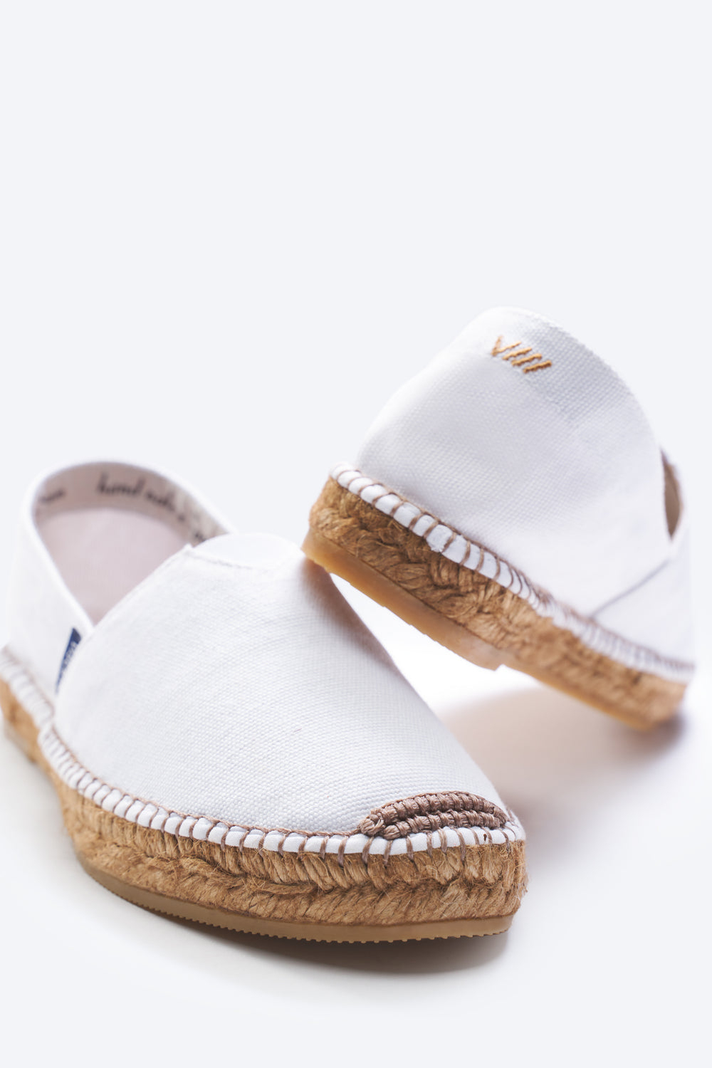 Barceloneta Limited Edition White Canvas Slip On Women Espadrille Flats Closed Toe and Back Detail