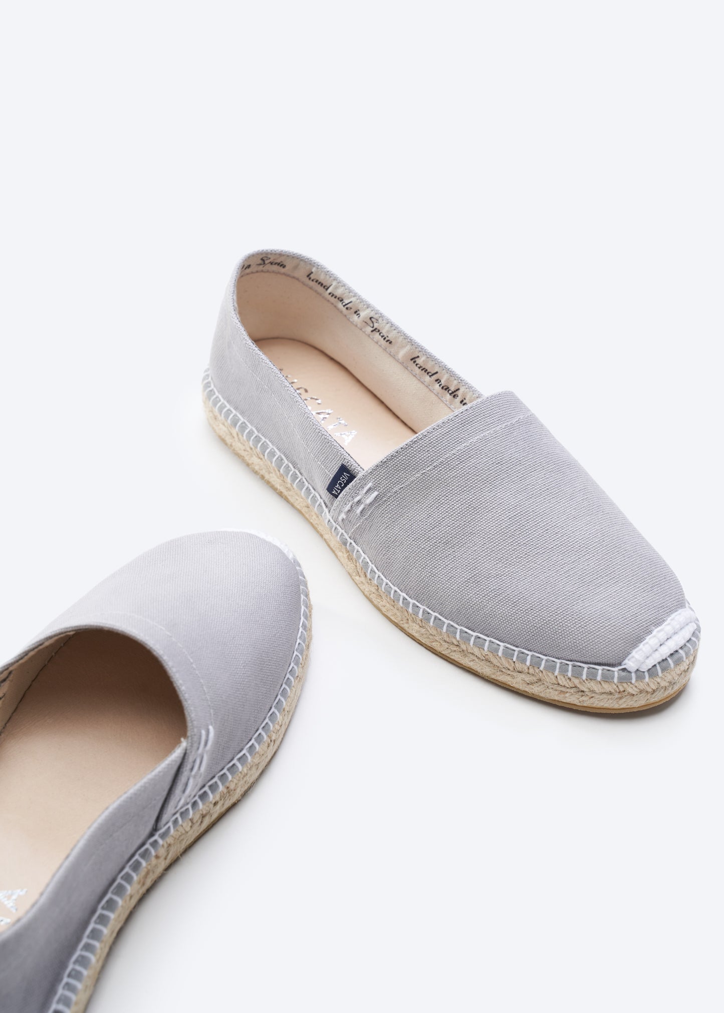 Begur Ash Grey Canvas Slip On Closed Toe White Stitch Men Espadrille