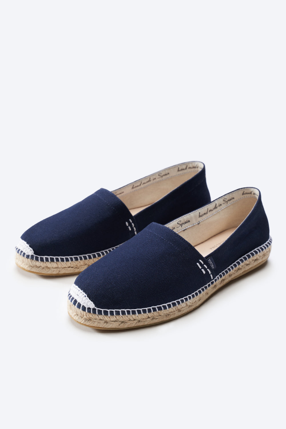 Begur Navy Blue Canvas Slip On Closed Toe White Stitch Men Espadrilles